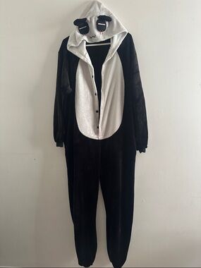 Panda Plush Hooded Onesie - Black & White very cozy